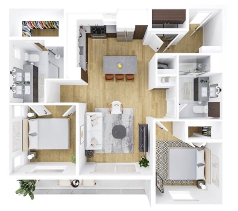Floor plan for 2 beds, 2 baths, 1065 sqft